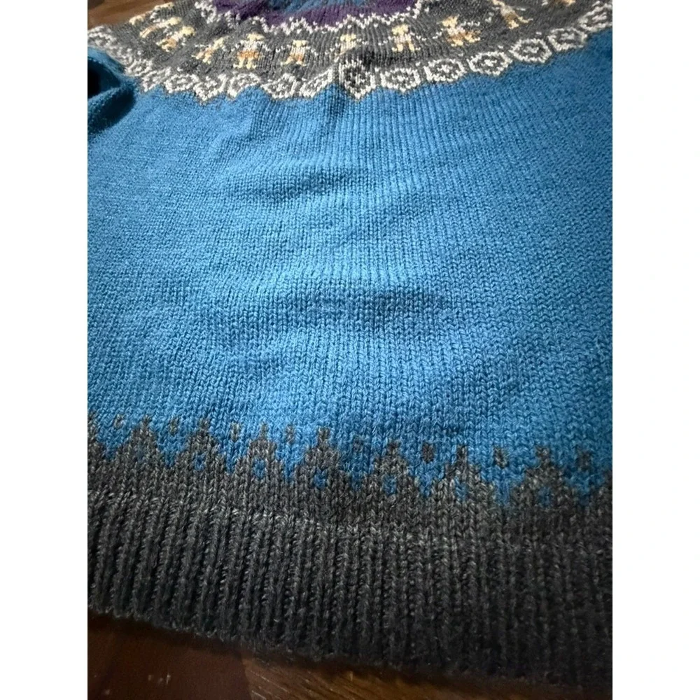 The Alpaca Connection Handmade Peru Wool Fair Isle People Sweater Blue L